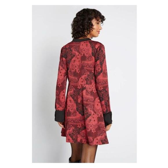 ModCloth Red&Black Retro Goddess Romance Long Sleeve Dress Sz.8 - Picture 3 of 16